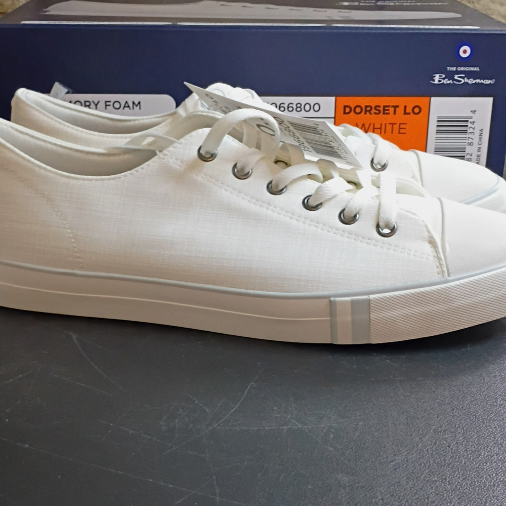 Ben Sherman Dorset Lo White Lace-Up Sneakers Memory Foam Comfort Men's 10.5